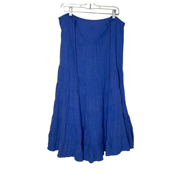 American Vintage Blue Linen Blend Tiered Maxi Skirt pull waist tie medium - Picture 1 of 11